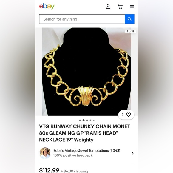 SOLD Monet gold tone rams head necklace and silver tone necklace - Picture 9 of 9